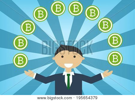 Bitcoin millionaire vector illustration as example for success in technology industry