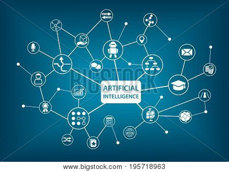 Artificial Intelligence (AI) infographic vector illustration with network and icons