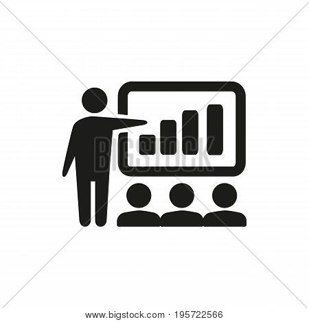 Simple icon of teacher holding lecture for audience showing presentation. Coaching, seminar, training. School concept. Can be used for topics like education, business, training courses