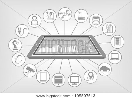 Flat vector illustration big data analytics internet of things