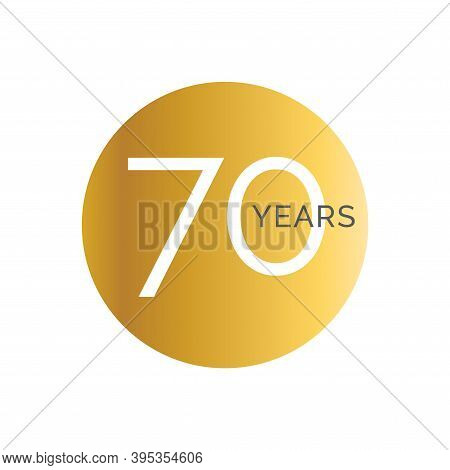 70th Anniversary Gold Banner Template, Seventieth Jubilee Labels, Business Birthday Logo, Vector Ill