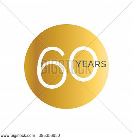 60th Anniversary Gold Banner Template, Sixtieth Jubilee Labels, Business Birthday Logo, Vector Illus