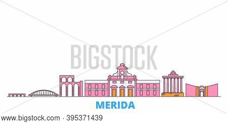 Spain, Merida Line Cityscape, Flat Vector. Travel City Landmark, Oultine Illustration, Line World Ic