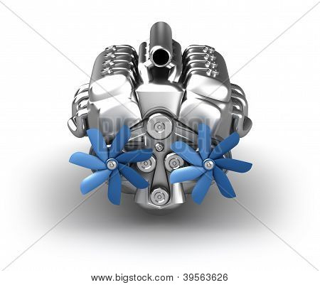 V8 engine over white. My own design. Front view