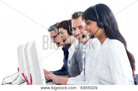 Smiling Customer Service Representatives With Headset On