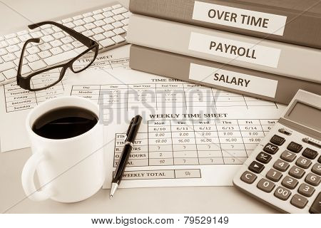 Payroll Time Sheet For Human Resources, Sepia Tone