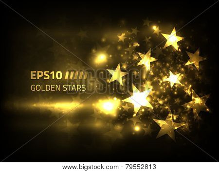 EPS10 Vector golden stars design against dark background