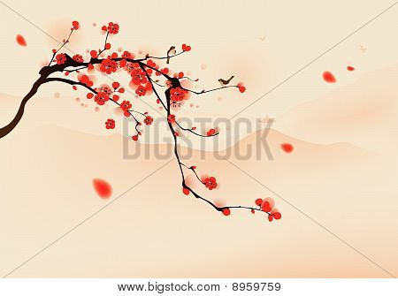 oriental style painting, plum blossom in spring