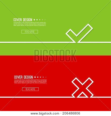 Set vector background with check marks, ticks, x. checkbox. Web and mobile applications.confirmation, form of access denial, refusing. red, green template layout