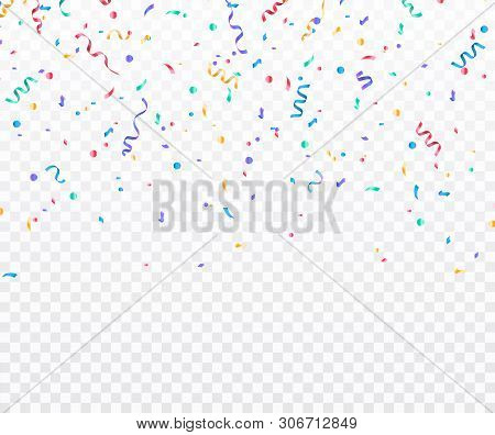 Colorful Confetti. Festive Of Falling Shiny Confetti Isolated On Transparent Background. Holidays De