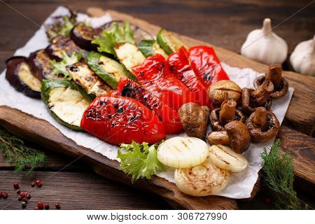 Summer Snack, Grill Bar, Tasty Barbecue Vegetables. Summer Delicious Healthy Food For A Big Company 