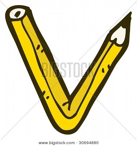 cartoon pencil shaped letter v