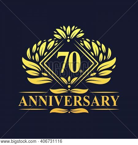 70 Years Anniversary Logo, Luxury Floral Golden 70th Anniversary Logo.