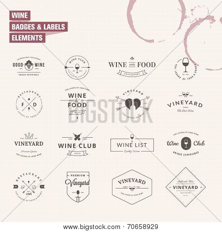 Set of badges and labels elements for wine