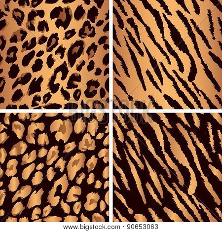 animal skin seamless pattern set. Set leopard print pattern. Set tiger print pattern. Set a jaguar p