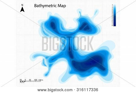 Color Bathymetric Map Isolated On White Background. Vector Illustration.