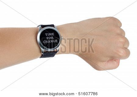 A hand wearing a black wrist watch