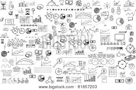 infographics collection hand drawn doodle sketch business ecomomic finance elements