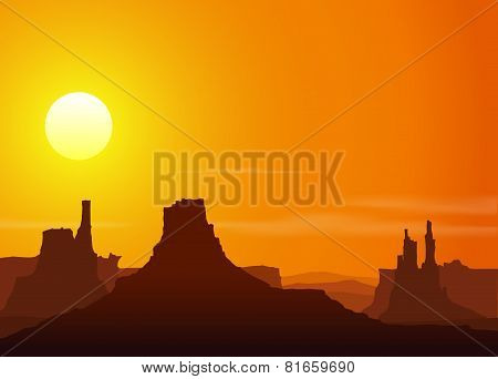 Sunset in the Rocky Mountains. Vector illustration.