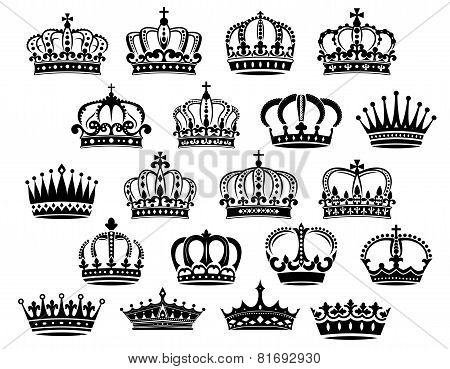 Royal medieval heraldic crowns set