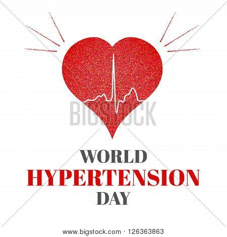 World Hypertension Day. Vector illustration of heart and cardiogram. Hypertension awareness sign. Pulse symbol. Heartbeat label. Hypertension solidarity day symbol. Medical concept.