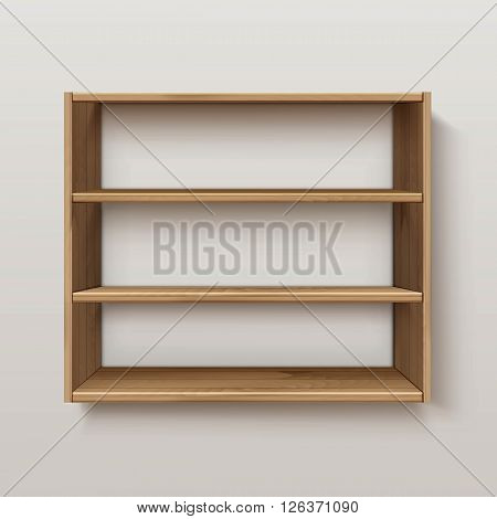 Vector Empty Wooden Wood Shelf Shelves Isolated on Wall Background