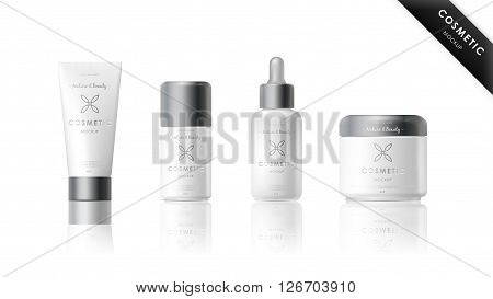 Realistic cosmetic bottle mock up set package. Cosmetic brand template. Vector cosmetic packaging. Shampoo pack. Blank cosmetic package. Cosmetics beauty products. Cosmetic isolated product. 3d cosmetic bottle. Plastic cosmetic bottle.