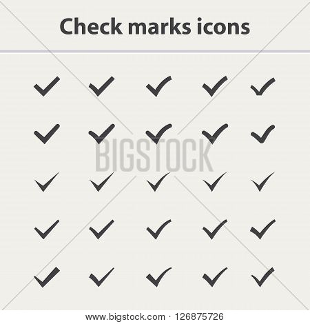 Tick icon set.Check marks icon vector set.Set of  different black vector ticks or check marks  in color square confirmation acceptance positive passed voting agreement true or completion of tasks