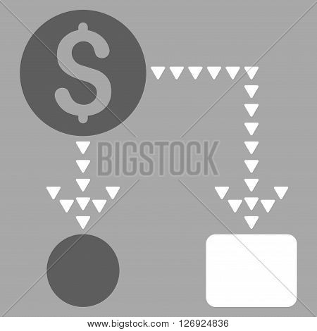 Cashflow Scheme vector icon. Cashflow Scheme icon symbol. Cashflow Scheme icon image. Cashflow Scheme icon picture. Cashflow Scheme pictogram. Flat dark gray and white cashflow scheme icon.