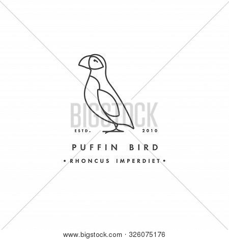 Vector Linear Logo Design Puffin Bird On White Background. Puffin Emblems Or Badges.