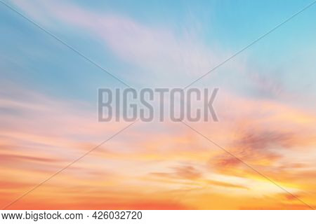 Blur Pastels Gradient Sunset Background On Soft Nature Sunrise Peaceful Morning Beach Outdoor. Heave