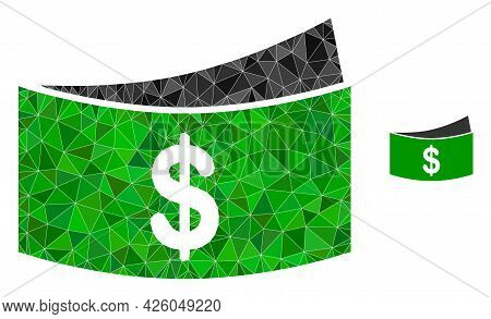 Triangle Dollar Bills Polygonal Symbol Illustration. Dollar Bills Lowpoly Icon Is Filled With Triang