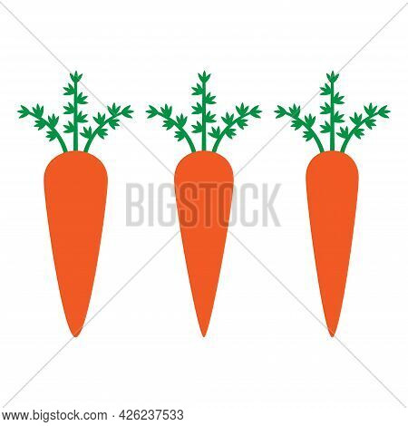 Carrot Icon. Carrot Symbol With Leaves. Three Fresh Carrots Of Different Sizes.