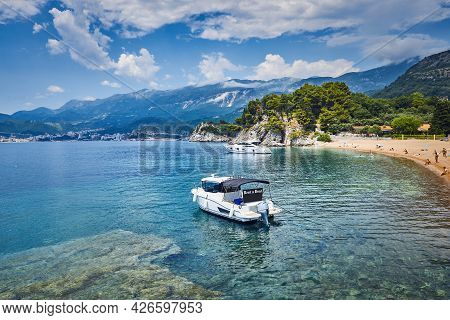 Travel vacation tropical destination. Seaside landscape. Travel vacations destination. Travel vacation concept. Perfect vacation landscape. Sea landscape with boats and beach vacation Travel lifestyle vacation destination. Sea boats landscape. Vacations.