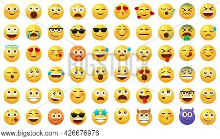 Emoticon Emojis Vector Set. Emoji Characters With Happy, Funny, Sad And In Love Facial Expressions I