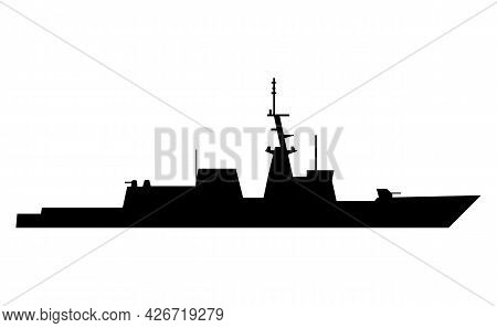 Silhouette Of A Large Warship On A White Background. Eps10.