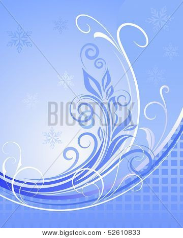 Blue and white winter floral vector background.