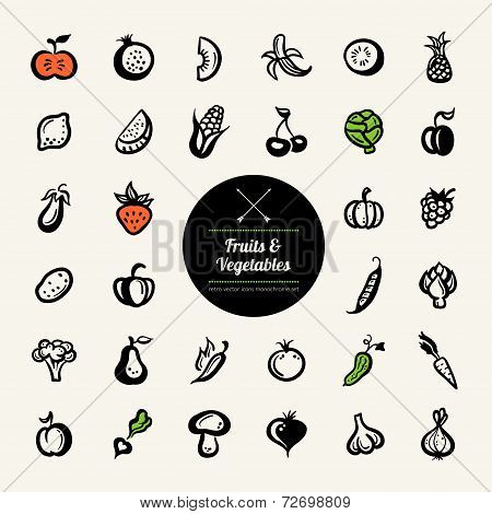 Set of flat design fruit and vegetables icons