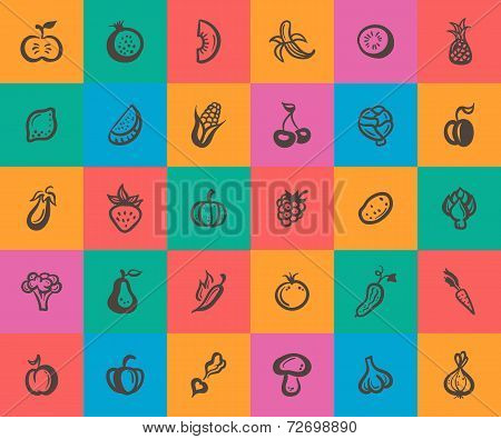 Set of flat design fruit and vegetables icons