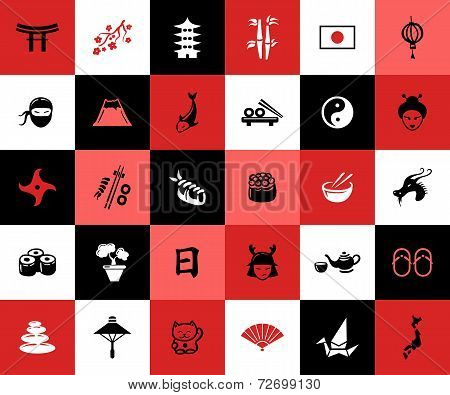 Set of flat design Japanese icons