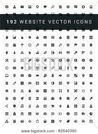 192 Flat icons vector set for web site design, infographics, ui and mobile apps. Objects, business, office, communication and digital marketing items 