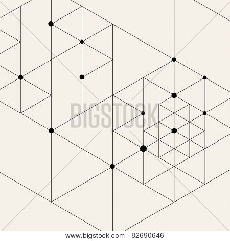 Vector Modern Pattern. Black Techno Texture. Geometric Pattern Background. Rhombus, Triangles and Circles in Nodes. Abstract Ornament for Business Design.