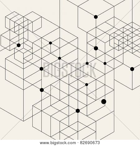 Vector Modern Pattern. Black Techno Texture. Geometric Pattern Background. Rhombus, Triangles and Circles in Nodes. Abstract Ornament for Business Design.