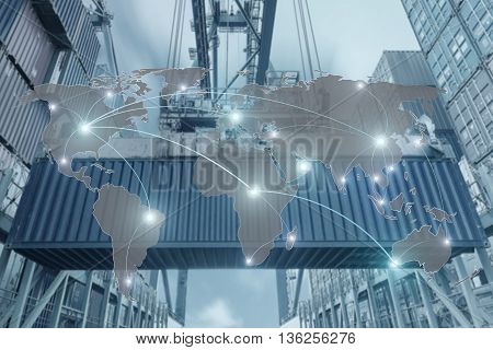 Import Export Logistics concept - Map global partner connection of Container Cargo freight ship for Logistic Import Export background (Elements of this image furnished by NASA)