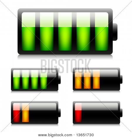 Icone della batteria lucido. Vector.