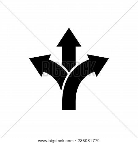 Three-way Direction Arrow Icon In Flat Style. Road Direction Symbol Isolated On White Background Sim