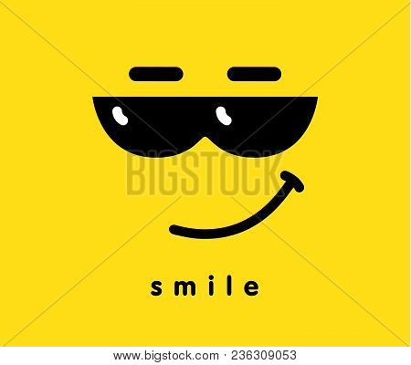 Smile With Sun Glasses Icon Emoji Template Design. Emoticon With Smiling Face Wearing Dark Sun Glass