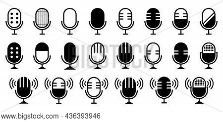 Microphone Vector Icon Set Isolated. Podcast Icon Vector. Voice Vector Icon, Record. Microphone Coll