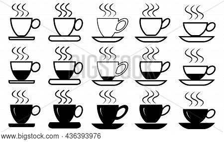 Coffee Cup Icon Set. Coffee Tea Cup Symbol. Empty, Full And Half Cup Vector For Design.