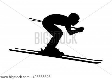 Downhill Male Athlete Alpine Skiing Black Silhouette